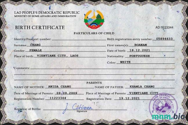 Laos narodziny certyfikat PSD szablon